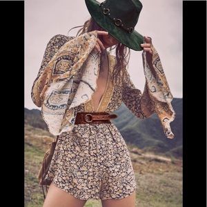 Free People Bell Sleeve Open Back Romper NWT